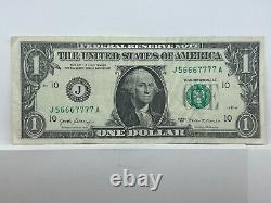 Fancy Serial Number One Dollar Bill Supper Ladder 5 666 7777 Note