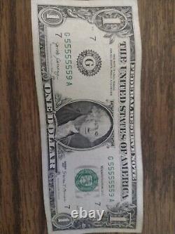 Fancy serial number 1 dollar bill