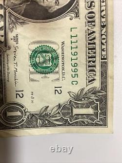 Fancy serial number 2017A One Dollar Note BIRTHDAY OR ANNIVERSARY Nov 19 1995
