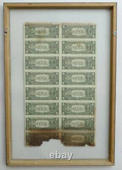 Framed 1981 Uncut Sheet 16 $1 One Dollar Bill Federal Reserve Note Uncirculated