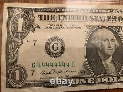 G44444444E 1981 Fancy Solid 1 $ One dollar bill Serie 1981 Chicago PCGS 25