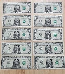 Gas Pump $1 Error Note Stuck Digit One Dollar Bill Sequential Currency Lot of 10