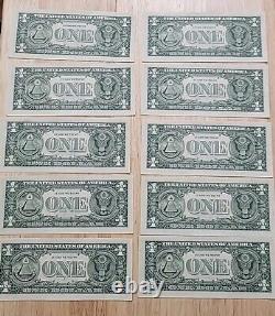 Gas Pump $1 Error Note Stuck Digit One Dollar Bill Sequential Currency Lot of 10