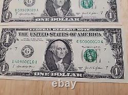 Gas Pump $1 Error Note Stuck Digit One Dollar Bill Sequential Currency Lot of 10