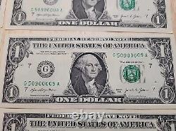 Gas Pump $1 Error Note Stuck Digit One Dollar Bill Sequential Currency Lot of 10