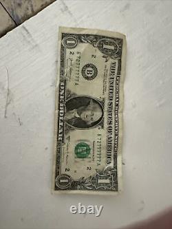 High very rare serial number $1 bill 6 digit repeat TRUE BINARY 7-2