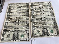 Huge! One Bills Big Lot Of 41 Dollar Bills Cool Serial Number. Star Notes