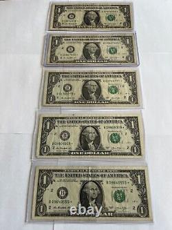 Huge! One Bills Big Lot Of 41 Dollar Bills Cool Serial Number. Star Notes