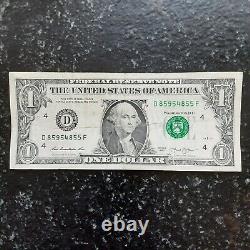 Ink Error One Dollar $1 Bill Fed Res Note 2013 mismatched Colored Serial Numbers
