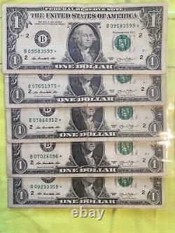 Lot (10) 2013 B One Dollar Bill Star Notes! Duplicate Serial Numbers FWithDC