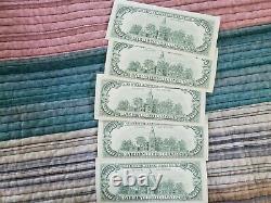 Lot of 5 1993 (F) $100 One Hundred Dollar Bill consecutive serial numbers $500