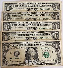 Lot of 5 2013 $1 B Series DUPLICATE STAR NOTE USED