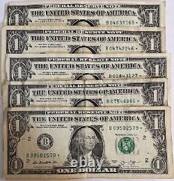 Lot of 5 2013 $1 B Series DUPLICATE STAR NOTE USED