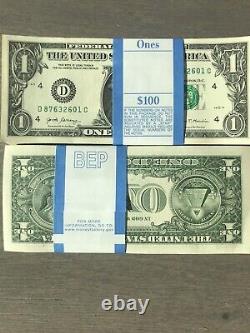 Lot of NEW UNCIRCULATED CRISP (100) $1 Dollar Bills One Dollar Banknotes 2017A