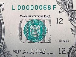 Low Serial Number 1 Dollar 2017A San Francisco Fed. Reserve Note #68 CRISP UNCIR
