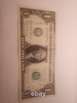 Low serial number 1 one dollar bill