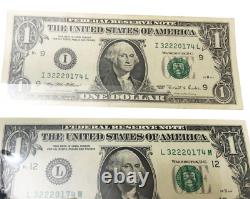 Matching Serial Number Fancy Federal Number Note One Dollar Reserve Note