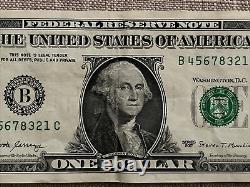 ONE (1) SERIES 2017 $1 DOLLAR BILL with LADDER B 45678 321 C FANCY Serial #
