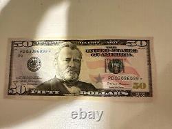 One(1) 50 dollar bill star note, Series 2017 A, PD 03086099 D4