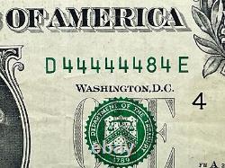 One Dollar Bill Fancy Serial Number Series 2009 Seven 7 of a Kind 4s Near Solid