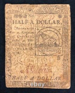 One Half Dollar February 17, 1776 Continental Currency Note (b) Cc-21