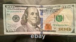 One Hundred dollar bill star note with fancy (RARE) serial number PF00000678