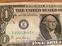 One dollar bill star note 2017-E with unique serial number