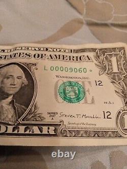 One dollar bill with a star and first four zeros, RARE, under first ten thousand