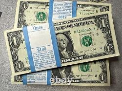 Pack Of 100 $1 DOLLAR 2021 $1 Notes UNC H-A (ST LOUIS H) FRN BUNDLE