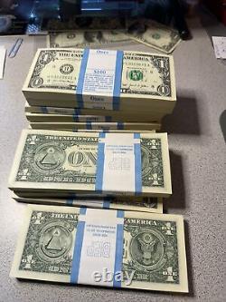 Pack Of 100 $1 DOLLAR 2021 $1 Notes UNC H-A (ST LOUIS H) FRN BUNDLE