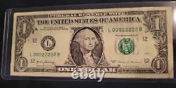 RARE One Dollar Bill 2017 L 00022222 B 99.51% Binary Bill