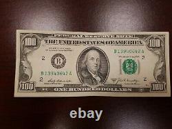 Series 1969 A US One Hundred Dollar Bill $100 New York B 13940642 A
