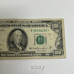 Series 1977 US One Hundred Dollar Bill $100 Chicago G 00282190 Star Note