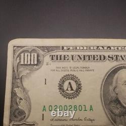 Series 1988 US One Hundred Dollar Bill $100 FANCY NUMBER A 02002801 A