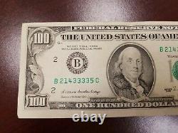 Series 1988 US One Hundred Dollar Bill Note $100 New York B 21433335 C
