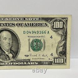 Series 1990 US One Hundred Dollar Bill $100 Cleveland D 04949366 A