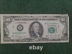 Series 1990 US One Hundred Dollar Bill $100 NEWYORK B 01158337 Star Note