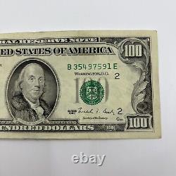 Series 1990 US One Hundred Dollar Bill $100 New York B 35497591 E small face