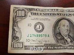 Series 1990 US One Hundred Dollar Bill Note $100 Kansas City J17499579A