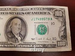 Series 1990 US One Hundred Dollar Bill Note $100 Kansas City J17499579A