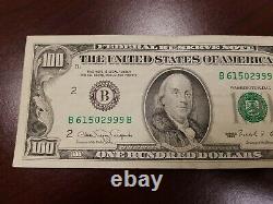 Series 1990 US One Hundred Dollar Bill Note $100 New York B 61502999 B