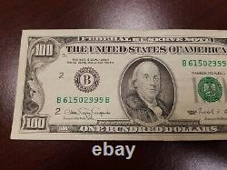 Series 1990 US One Hundred Dollar Bill Note $100 New York B 61502999 B