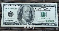Series 1996 US One Hundred Dollar Bill $100 AD 01748726 B Seven Unique Digits