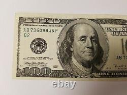 Series 1996 US One Hundred Dollar Bill $100 New York AB 73608846 P