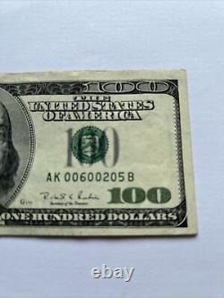 Series 1996 US One Hundred Dollar Bill Note $100 Dallas AK 00600205 B