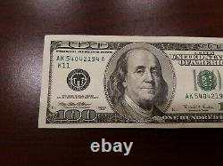 Series 1996 US One Hundred Dollar Bill Note $100 Dallas AK 54042194 A