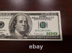 Series 1996 US One Hundred Dollar Bill Note $100 New York AB 59187099 G