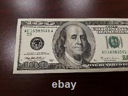 Series 1996 US One Hundred Dollar Bill Note $100 Philadelphia AC 16383561 A