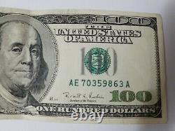 Series 1996 US One Hundred Dollar Bill Note $100 Richmond AE 70359863 A