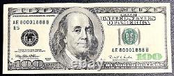 Series 1996 US One Hundred Dollar Bill Note $100 TRINARY- AE 80001888 B